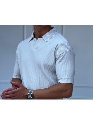 Modefendicom Fitil Desen Kesik Yaka Oversıze T-Shirt