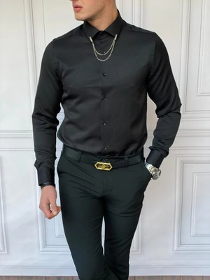 Modefendicom Slim Fit Pamuk Örme Bebe Yaka Gömlek