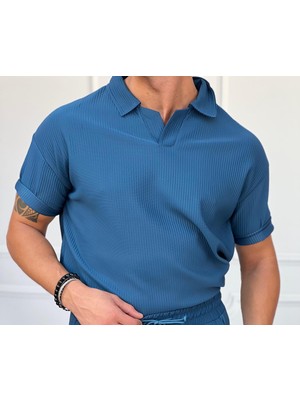 Modefendicom Fitil Desen Kesik Yaka Oversıze T-Shirt
