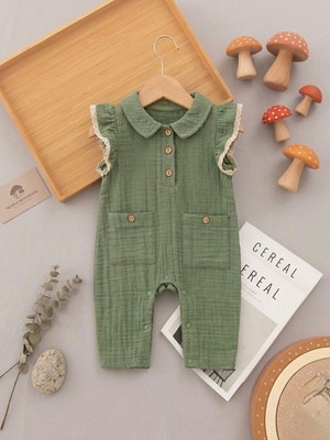 Butik Kız Bebek %100 Pamuklu Müslin Kumaş Tulum