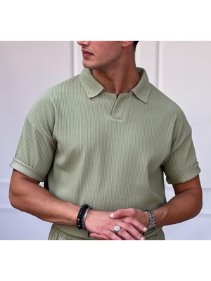 Modefendicom Fitil Desen Kesik Yaka Oversıze T-Shirt