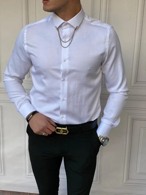 Modefendicom Slim Fit Pamuk Örme Bebe Yaka Gömlek