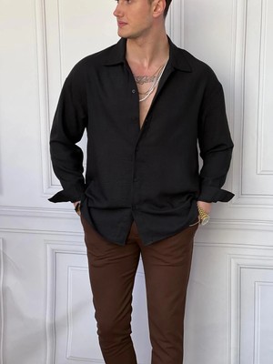 Modefendicom Rahat Kalıp Oversize Keten Gömlek