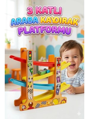 Farbu Oyuncak 3 Katlı Araba Kaydırak Platformu ve 5 Adet Yarış Arabalı Oyuncak Seti