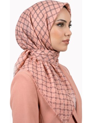 Hadiora Kadın Somon Soyut Desenli Flamlı Eşarp