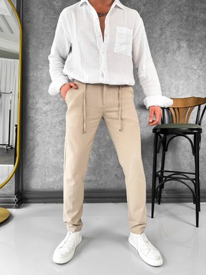 Modefendicom Ip ve Düğme Detaylı %100 Gofre Kumaş Jogger Pantolon