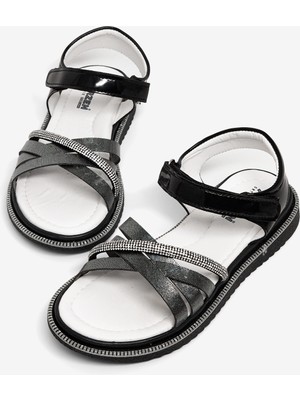 Tonny Black Çocuk Unisex Siyah Çoçuk Çarpraz Bağlı Sandalet