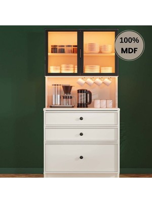 Comiet Zambak Mdf Kahve Köşesi Dolabı Çekmeceli Işıklı