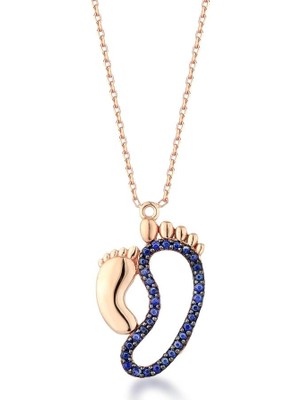 İryum Safir Bebek Ayak İzi Kolye
