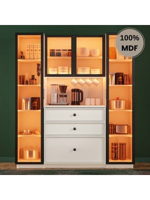 Comiet Zambak Mdf Kahve Köşesi Dolabı Çekmeceli Işıklı