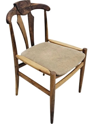 Hasağaç Rove Modern Sandalye Doğal Masif Ahşap Konik Ayaklı Ceviz Tonları Bej Döşemeli Ergonomik Tasarım