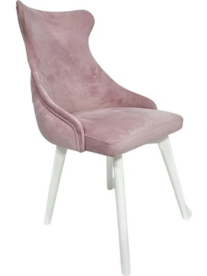 Hasağaç Gio Modern Toz Pembe Kadife Kumaş Beyaz Ahşap Ayaklı Sandalye