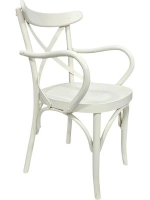 Hasağaç Krem Ahşap Çapraz Sırtlı Kolçaklı Bentwood Modern Yemek Sandalyesi