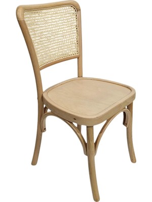 Hasağaç Cesena Modern Doğal Ahşap Rattan Detaylı Bistro Cafe Sandalye