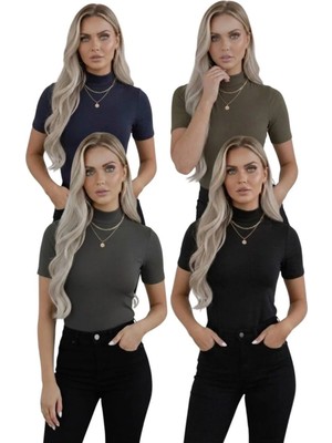 Hashtag Kadın Balıkçı Yaka Yarım Kol Body 4'lü Set  Viskon Kumaş