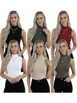 Hashtag Kadın Balıkçı Yaka Kolsuz Body 6'lı Set %95 Viskon Kumaş Günlük Kullanım İçin