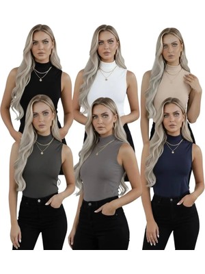 Hashtag Kadın Balıkçı Yaka Sıfır Kol Body 6'lı Set Viskon Kumaş