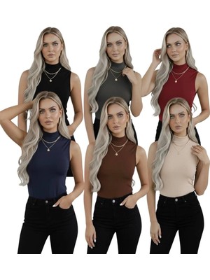 Hashtag Kadın Balıkçı Yaka Sıfır Kol Body 6'lı Set Viskon Kumaş