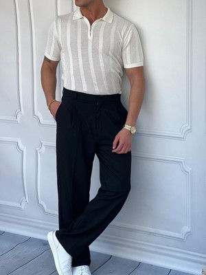 Modefendicom Polo Yaka Fermuar Detaylı Örme Tshirt