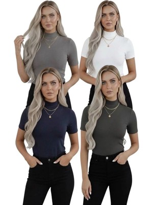 Hashtag Kadın Balıkçı Yaka Yarım Kol Body 4'lü Set  Viskon Kumaş