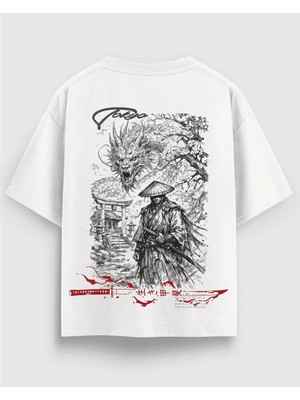Japon Dragon Baskılı Oversize Erkek Tişört %100 Pamuk Streetwear
