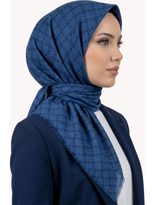 Hadiora Kadın Saks Mavisi Soyut Desenli Flamlı Eşarp