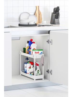 Urlove Beyaz 2 Katlı Dar Düzenleyici Mutfak ve Banyo Rafı