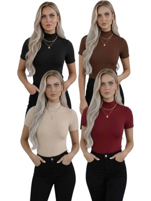 Hashtag Kadın Balıkçı Yaka Yarım Kol Body 4'lü Set  Viskon Kumaş
