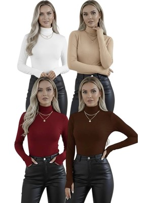 Hashtag Kadın Balıkçı Yaka Parmak Detaylı Body 4'lü Set Viskon Kumaş