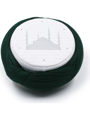 Sarıkhane Cami Sarığı – Yeşil Kumaş – Beyaz Takke – Çapraz Sarım – Cami Nakışlı – 7 Metre