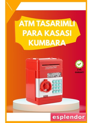 Esplendor Atm Görünümlü Kırmızı Elektronik Şifreli Kumbara
