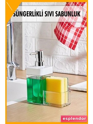 Esplendor Sünger Hazneli Sıvı Sabunluk 450ML Tezgah Üstü Beyaz 7X15X19.5CM