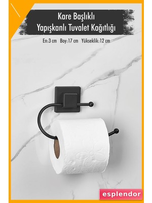 Esplendor Kare Başlıklı Yapışkanlı Duvar Tipi Tuvalet Kağıtlığı Siyah 17CM