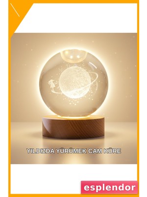 Esplendor Ahşap Standlı Sarı Işıklı Dekoratif Küre Kız Figürü Tasarım