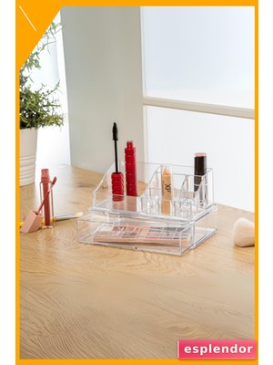 Esplendor Çekmeceli Akrilik Masaüstü Organizer Şeffaf Kozmetik Takı Düzenleyici 10X18X11CM