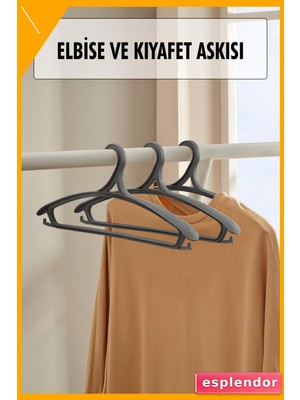 Esplendor Geniş Plastik Elbise Askısı 3'lü Set 43CM Füme Renk
