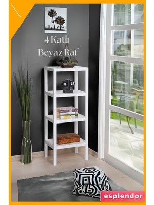 Esplendor 4 Katlı Plastik Beyaz Raf 100 cm Kitaplık Banyo Düzenleyici