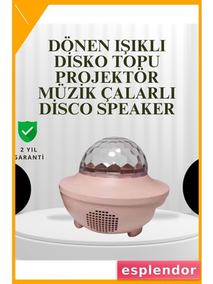 Esplendor Sesle Etkileşimli Yıldız Projektörlü Gece Lambası – Bluetooth Hoparlörlü, USB Girişli, Dönen Okyanus