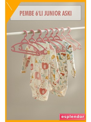 Esplendor Plastik Bebek Askısı Pembe 6 Parça 29CM Bebek Gardırop Düzenleyici
