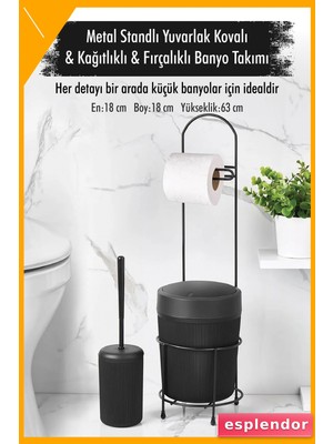 Esplendor Siyah Plastik Banyo Düzenleyici Stand 3 Bölmeli 18X18X63CM Metal Ayaklı