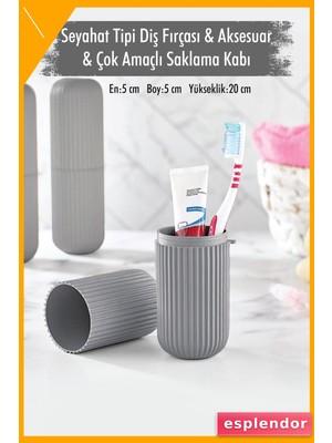 Esplendor Seyahat Tipi Diş Fırçası Saklama Kutusu Gri Plastik 5X5X20CM
