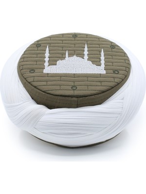 Sarıkhane Cami Sarığı – Beyaz Kumaş – Yeşil Takke – Çapraz Sarım – Cami Nakışlı – 7 Metre