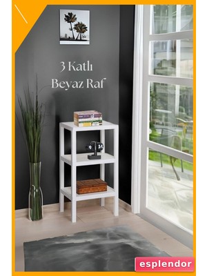 Esplendor 3 Katlı Beyaz Plastik Raf Kitaplık Banyo Düzenleyici 73CM