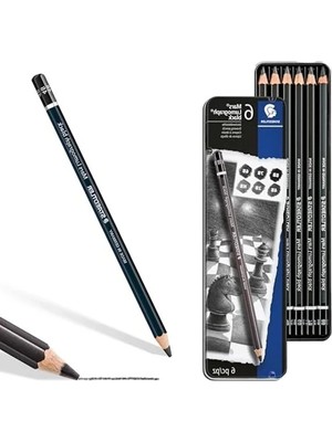 Die Grup Staedtler 100B G6 Mars Lumograph Black Kurşun Kalem 6'lı Metal Kutuda 8b, 6b, 2 Adet 4b, 2 Adet 2b