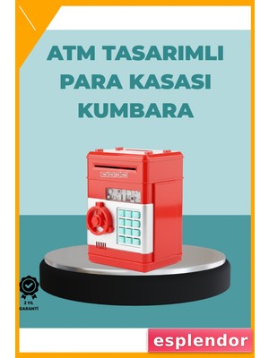 Esplendor Şifreli Kırmızı Atm Tasarımlı Çelik Kasa Görünümlü Kumbara