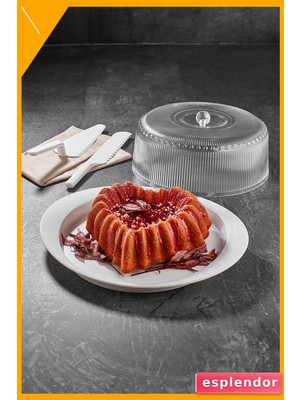 Esplendor Akrilik Kek Fanusu 4 Parça Set Beyaz 33CM Kırılmaz Saklama Kabı