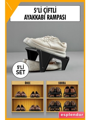 Esplendor 5'li Çiftli Ayakkabı Rampası Organizer Siyah 21X23X15CM
