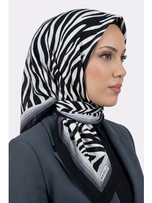 Hadiora Siyah Gri Zebra Desenli Mio Caz Eşarp