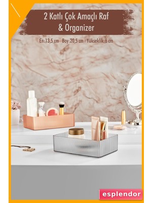 Esplendor 2 Katlı Şeffaf Plastik Makyaj Organizeri 13.5X20.5CM Çok Amaçlı Depolama Kutusu