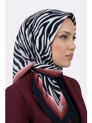 Hadiora Lacivert Pudra Zebra Desenli Mio Caz Eşarp